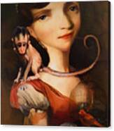 Girl With A Pet Monkey Canvas Print