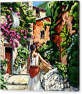 Girl With Basket On A Greek Island Canvas Print