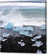 Glacier Ice And Black Beach In Iceland Canvas Print