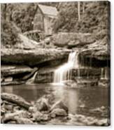 Glade Creek Grist Mill Waterfall - Sepia - Square Format Canvas Print
