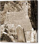Glendalough Ireland St Kevins Church Behind Headstones Wicklow Mountains Sepia Canvas Print