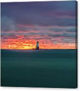 Glowing Sunset On Lake With Lighthouse Canvas Print