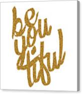 Gold 'beyoutiful' Typographic Poster Canvas Print