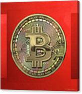 Gold Bitcoin Effigy Over Red Canvas Canvas Print