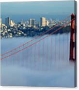 Golden Gate Bridge Tower In Sunshine And Fog Canvas Print