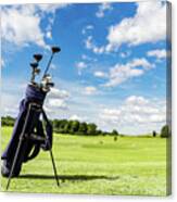 Golf Equipment Bag Standing On A Course. Canvas Print