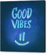 Good Vibes  Funny Smiley Statement Happy Face Blue Stars Edit Canvas Print