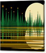 Green Abstract Reflected Landscape With Stars Canvas Print
