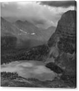 Grinnell Lake Shining Under The Storm Black And White Canvas Print