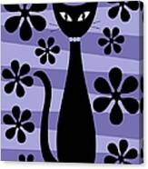 Groovy Flowers With Cat Purple And Light Purple Canvas Print