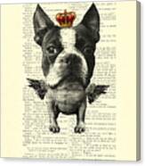 Boston Terrier With Wings And Red Crown Vintage Illustration Collage Canvas Print