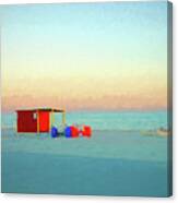 Gulf Coast Red Beach Hut Sunset Saiboat Canvas Print