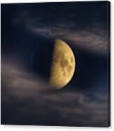 Half Moon Seen Through Night Clouds Canvas Print