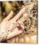 Hand Of A Woman Catching Water Stream Canvas Print
