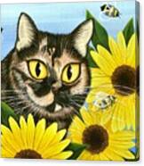 Hannah Tortoiseshell Cat Sunflowers Canvas Print