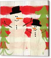 Happy Snowmen- Art By Linda Woods Canvas Print