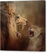 Heated Conversation Lion Art Canvas Print