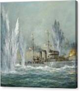 Hms Exeter Engaging In The Graf Spree At The Battle Of The River Plate Canvas Print