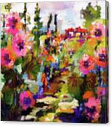 Hollyhock Garden Path Modern Impressionism Canvas Print