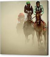Horse Racing In Dust Canvas Print