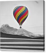 Hot Air Balloon And Longs Peak - Black White And Color Canvas Print