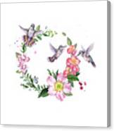 Hummingbird Wreath In Watercolor Canvas Print