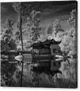 Huntington Chinese Botanical Garden In California With Koi Fish In Black And White Infrared Canvas Print