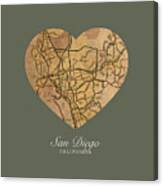 I Heart San Diego California Vintage City Street Map Americana Series No 022 Canvas Print