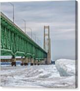 Ice And Mackinac Bridge Canvas Print