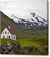 Iceland House And Glacier Canvas Print