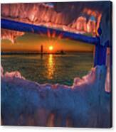 Icy Sunset At Grand Haven Canvas Print