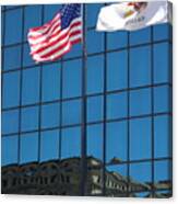 Illinois And American Flags Against Reflection On Jackson Canvas Print