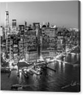 Illuminated Lower Manhattan Nyc Bw Canvas Print
