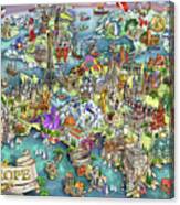 Illustrated Map Of Europe Canvas Print