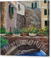 Italian Arched Bridge With Flower Pots Canvas Print