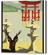 Japan, Landscape, Deer, Vintage Travel Poster Canvas Print