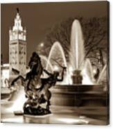 J.c. Nichols Fountain Statues - Kansas City Plaza In Sepia Canvas Print