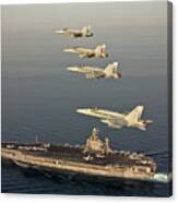 Jets Fly In Formation Above Uss Abraham Lincoln Canvas Print