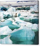 Jokulsarlon Glacier Lagoon Iceland With Icebergs Canvas Print