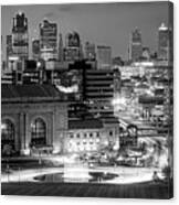 Kansas City Skyline Bw Canvas Print