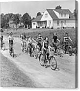 Kids Riding Bicycles On Country Road Canvas Print