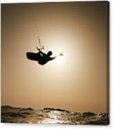 Kitesurfing At Sunset Canvas Print
