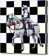 Knight On White Horse With Chess Board Canvas Print