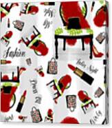 Ladies Night Out Fashion Pattern, Feather Boa, Lipstick, Shopping Canvas Print