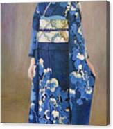 Lady In Blue Kimono Canvas Print