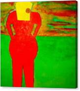 Lady In Red Looking At Sunset Canvas Print