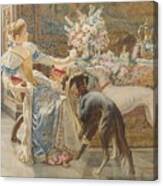 Lady With Two Dogs Canvas Print