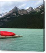 Lake Louise Red Canoes Canvas Print