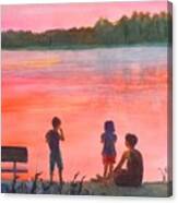 Lake Sunset With Family Canvas Print