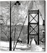 Lamppost And Androscoggin Swinging Bridge In Winter Canvas Print